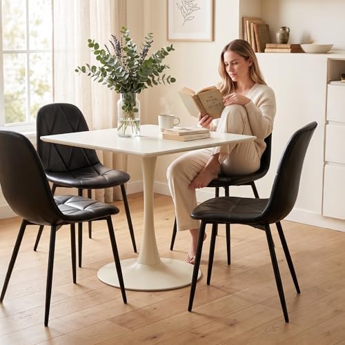 Set of 4 Black Dining Chairs – Modern Armless Kitchen & Dining Chairs, Fa...
