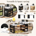 Quarte Kitchen Island with Extendable Table & Power Outlet Black | Kitchen island with extendable table,power outlet,2 drawers,storage cabinet,hooks,rolling wheels,bar table White Marble
