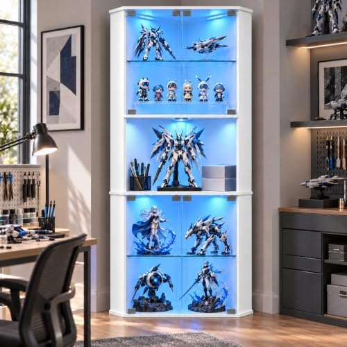 kepptory 72" Corner Glass Display Cabinet with RGB LED Lights
