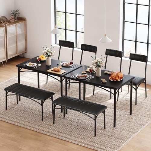 Garvee Dining Table Set for 4, Kitchen Table with Upholstered Bench and 2 Cha...