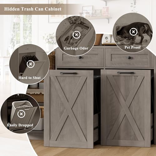 HOSTACK 71" Kitchen Pantry with 12.5 Gallon Double Trash Can Cabinet, Gr...