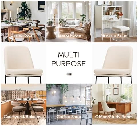 COLAMY Leather Dining Chairs Set of 6 with Metal Legs, Beige