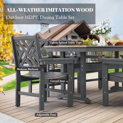 HDPE Dining Table Set for 10,12-Piece Outdoor Table and Chairs Include 10 Din...
