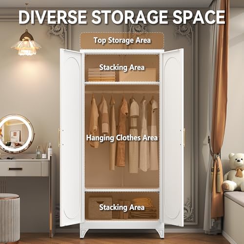 Polup 71" White Metal Armoire Wardrobe Closet with 2 Doors and Shelves