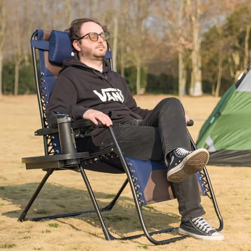 Zero Gravity Chair Oversized Recliner Padded Reclining Patio Chairs Folding XL Anti Gravity Lounge Chair with Adjustable Pillow and Cup Holder for Outdoor Camping Patio Lawn