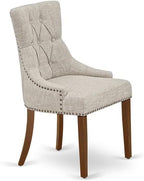 East West Furniture FRP3T05 Friona Parson Dining Chairs - Button Tufted Nailhead Trim Doeskin Linen Fabric Upholstered Chairs, Set of 2, Mahogany
