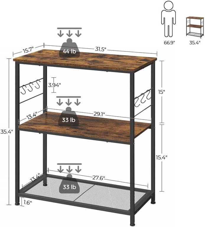 VASAGLE Bakers Rack, Kitchen Shelf, Kitchen Island, Microwave Oven Stand with...