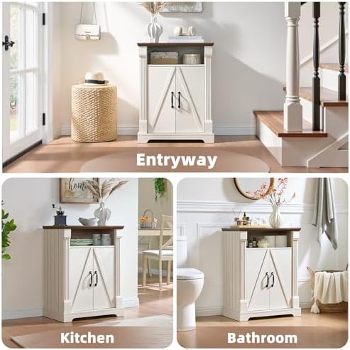 BuildHom 24" Farmhouse Storage Cabinet with Barn Doors, Coffee Bar Cabinet