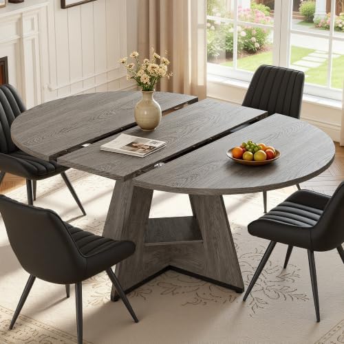 Miereirl Extendable Dining Table Set for 4-6, 47.24"-63" Round to O...