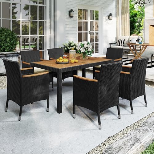 Yaheetech 7 Piece Patio Furniture Set, Outdoor Dining Acacia Wood Table Top