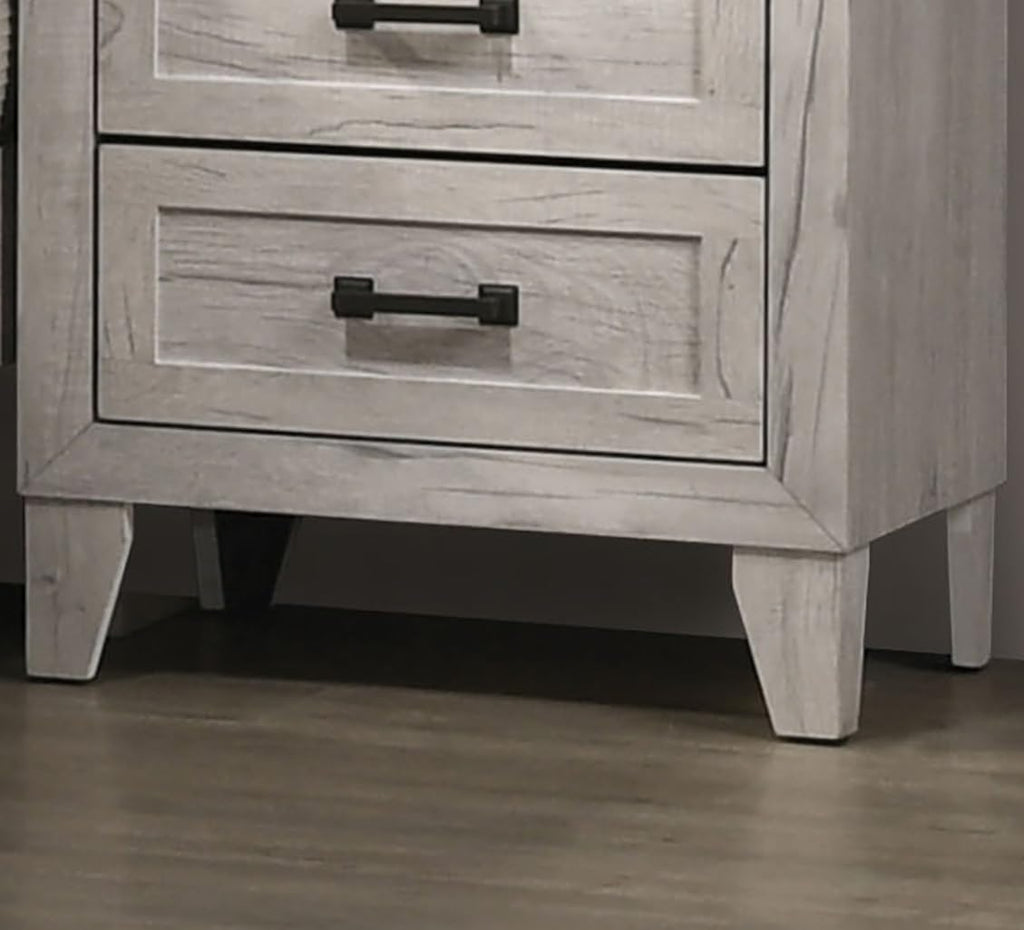Bedside Table White Wash Finish Striking Elegant 1pc Nightstand Contemporary Style Black Bar Pull 2-Drawers,for Small Spaces