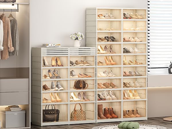 Redlife 9 Tier 36 Pairs Foldable Shoe Rack Organizer | Clear Portable Plastic Shoes Rack, Collapsible Shoes Storage Box with Lids Door, Large Tall Shoe Cabinet for Closet