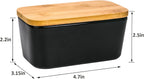 Butter Dish with Lid, Porcelain Keeper with Wood Lid Cover for Butter, Microwave Safe Easy Clean Butter Storage Container for Countertop and Refrigerator (Black 10oz)