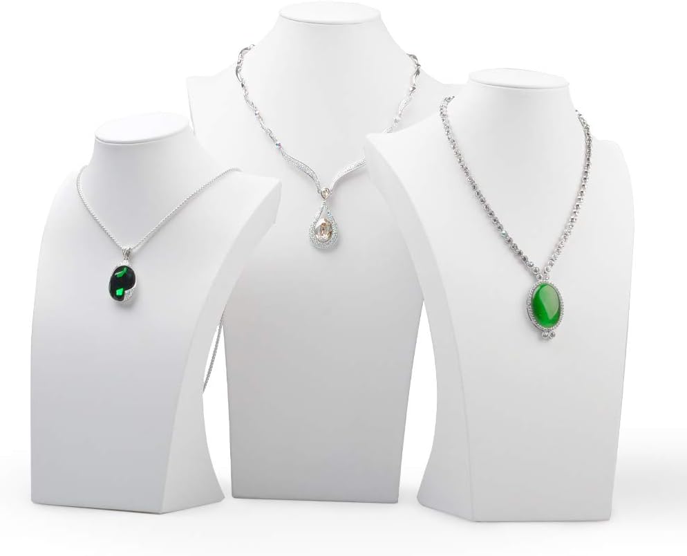 Oirlv White Leather Jewelry Bust Necklace Display Stand Trade Show Jewelry Holder (H:13.38")