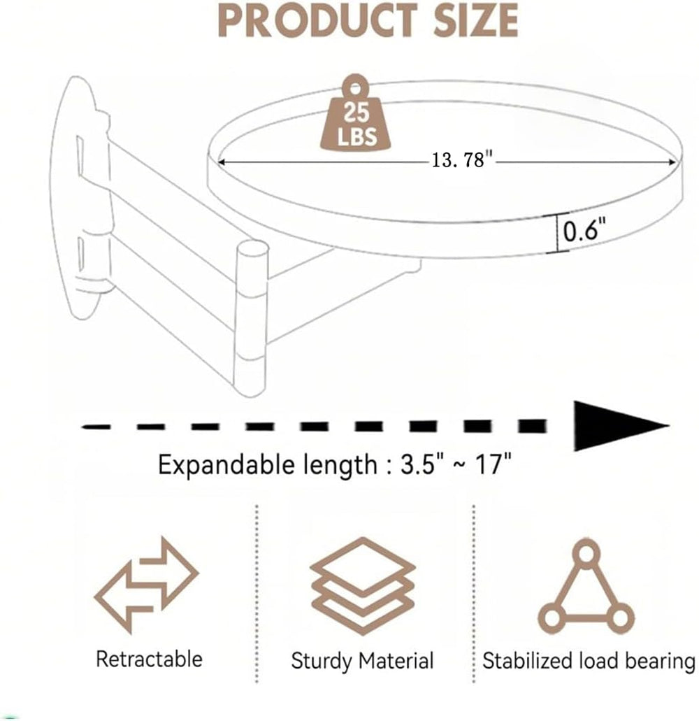 13.78 Inch Retractable Wall-Mounted Folding Table RV Folding Table | With an ...