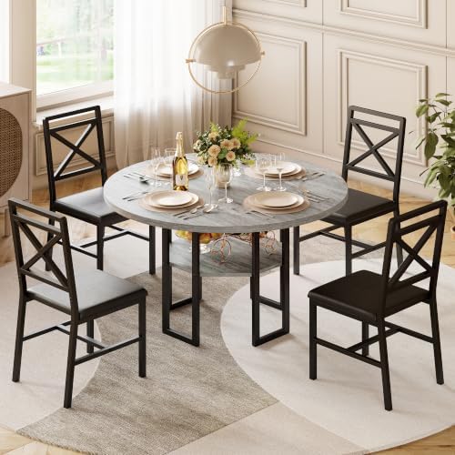 IRONCK Dining Table Set for 4, 47.2 inch Round Kitchen Table and 4 Chairs