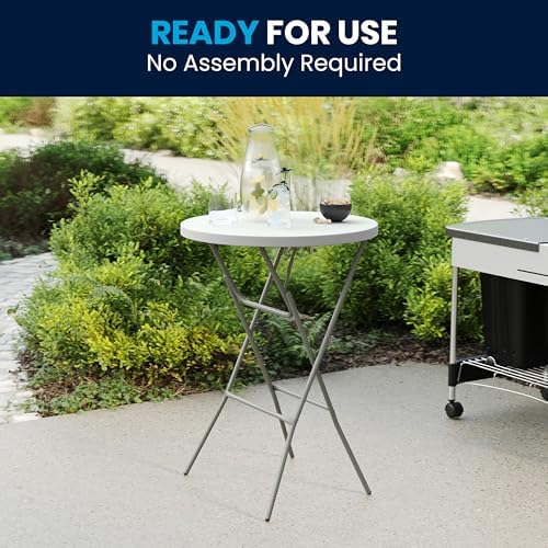 Flash Furniture 2.6-Foot Round Granite White Plastic Folding Table