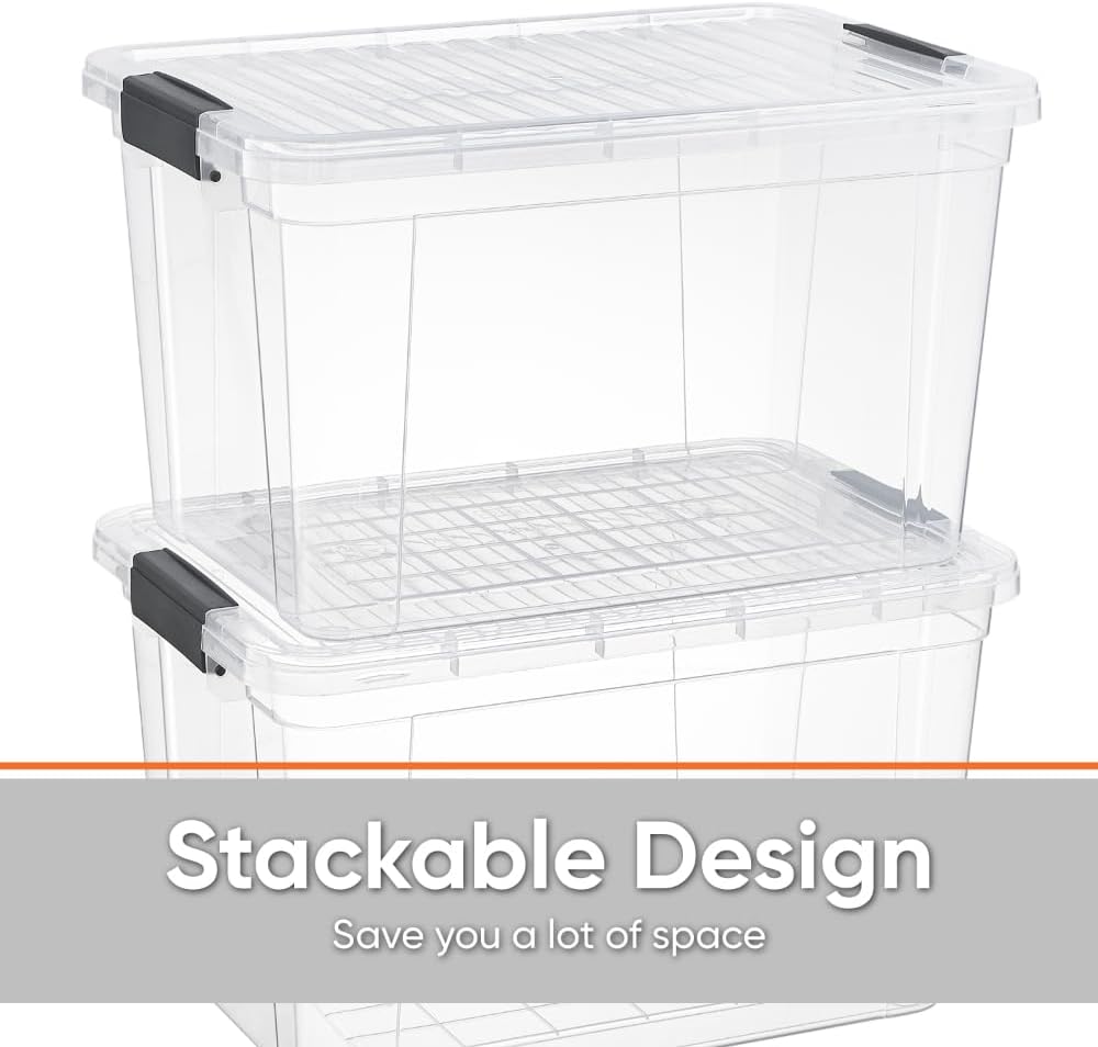 Superio Clear Storage Boxes with Lids, 14.25 Quart Plastic Container Bins for Organizing, Stackable Crates, BPA Free, Non Toxic, Odor Free, Organizers for Home, Office and Dorm, 6 Pack