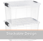 Superio Clear Storage Boxes with Lids, 14.25 Quart Plastic Container Bins for Organizing, Stackable Crates, BPA Free, Non Toxic, Odor Free, Organizers for Home, Office and Dorm, 6 Pack