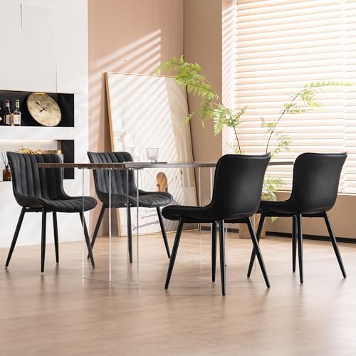 YOUNUOKE Dining Chairs Set of 2 Mid-Century Modern Kitchen Chair Black | Faux...