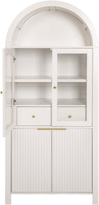 71" Tall Arched Pantry Cabinet with Adjustable Shelves, Kitchen Storage with Glass Doors, Modern Fluted Cabinet with Drawer, Display Unit for Kitchen, Dining Room