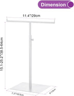 Purse Display Stand T Shaped, Countertop Jewelry/Scarf/Handbag T-Bar Display Stand, Tabletop Double Hook Hanging Stands for Long Necklaces, Metal with Adjustable Height (White, 2Pcs)