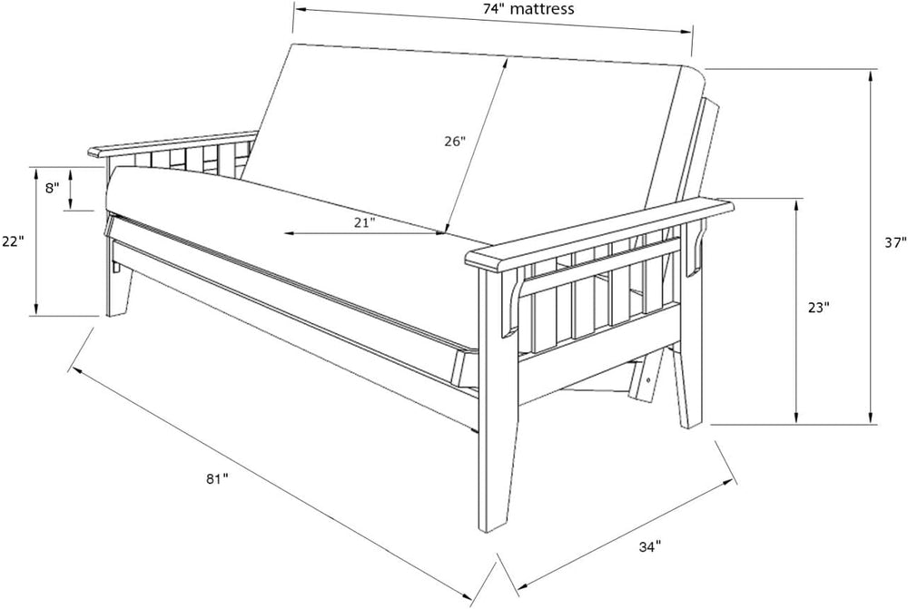 FutonX Rustic Walnut Frame and Mattress Set with Choice to add Drawers, 8 Inc...