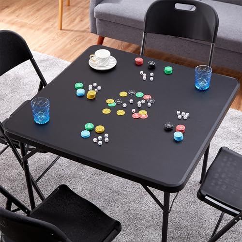 VECELO 5 Piece Folding Card Table Square and Chairs Set, Plastic Tabletop &am...
