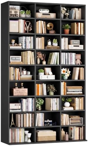 FOTOSOK 75'' H Black Bookshelf with 27 Cubes, Triple Wide Tall Bookcase