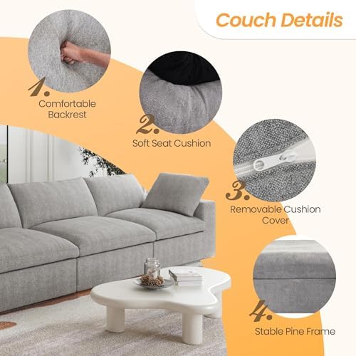 JACH U-Shaped Couches for Living Room, 6-Seats Modular Convertible Sectional ...