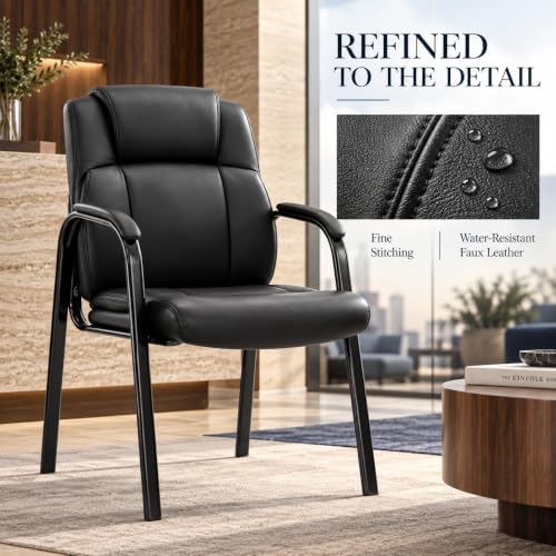 Simple Deluxe Office Guest Chair with Padded Arm Rest No Wheels, Waiting Room...