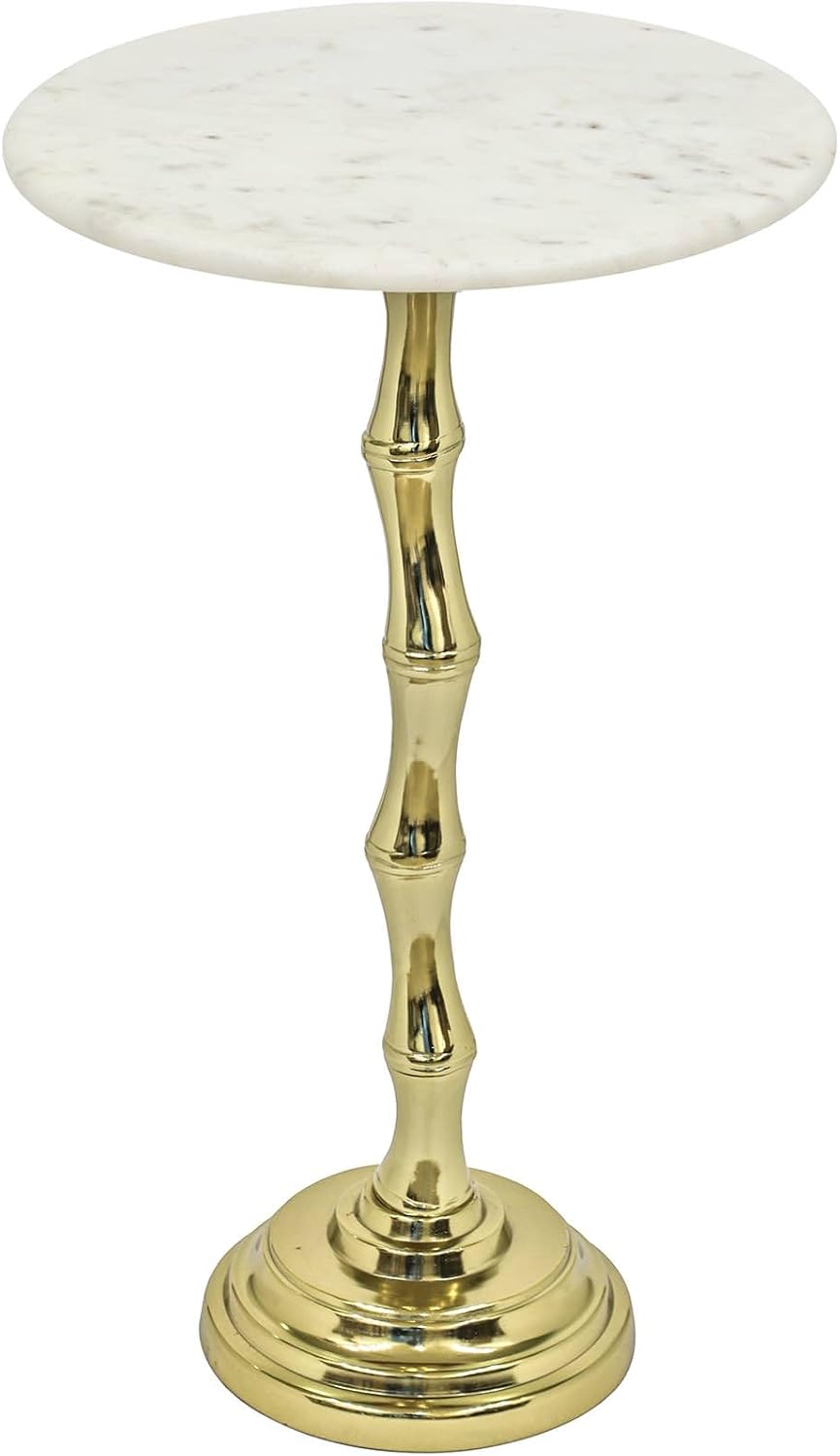 Gold Side Table with White Marble Top | Decorative Modern End Table | Bamboo ...