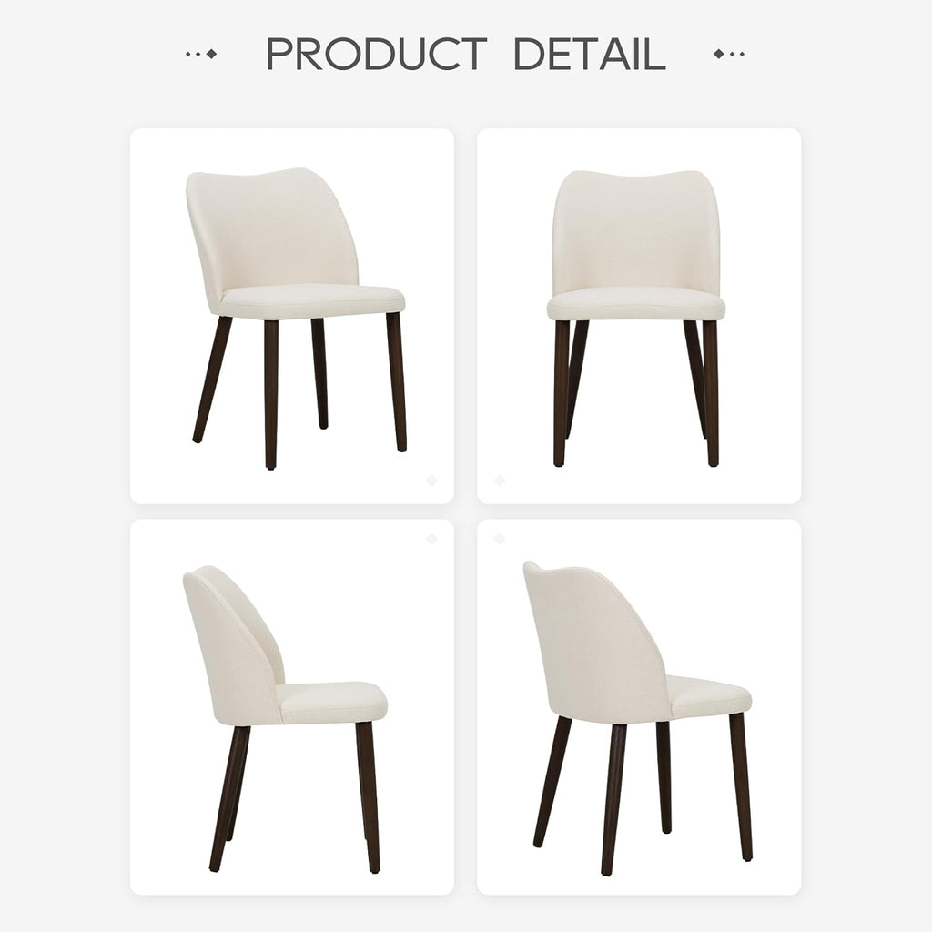 COLAMY Dining Chairs Set of 4, Upholstered Fabric Kitchen Chairs with Curved Back, Padded Seat and Solid Wood Legs, Modern Dining Chair for Kitchen Dining Room, Beige