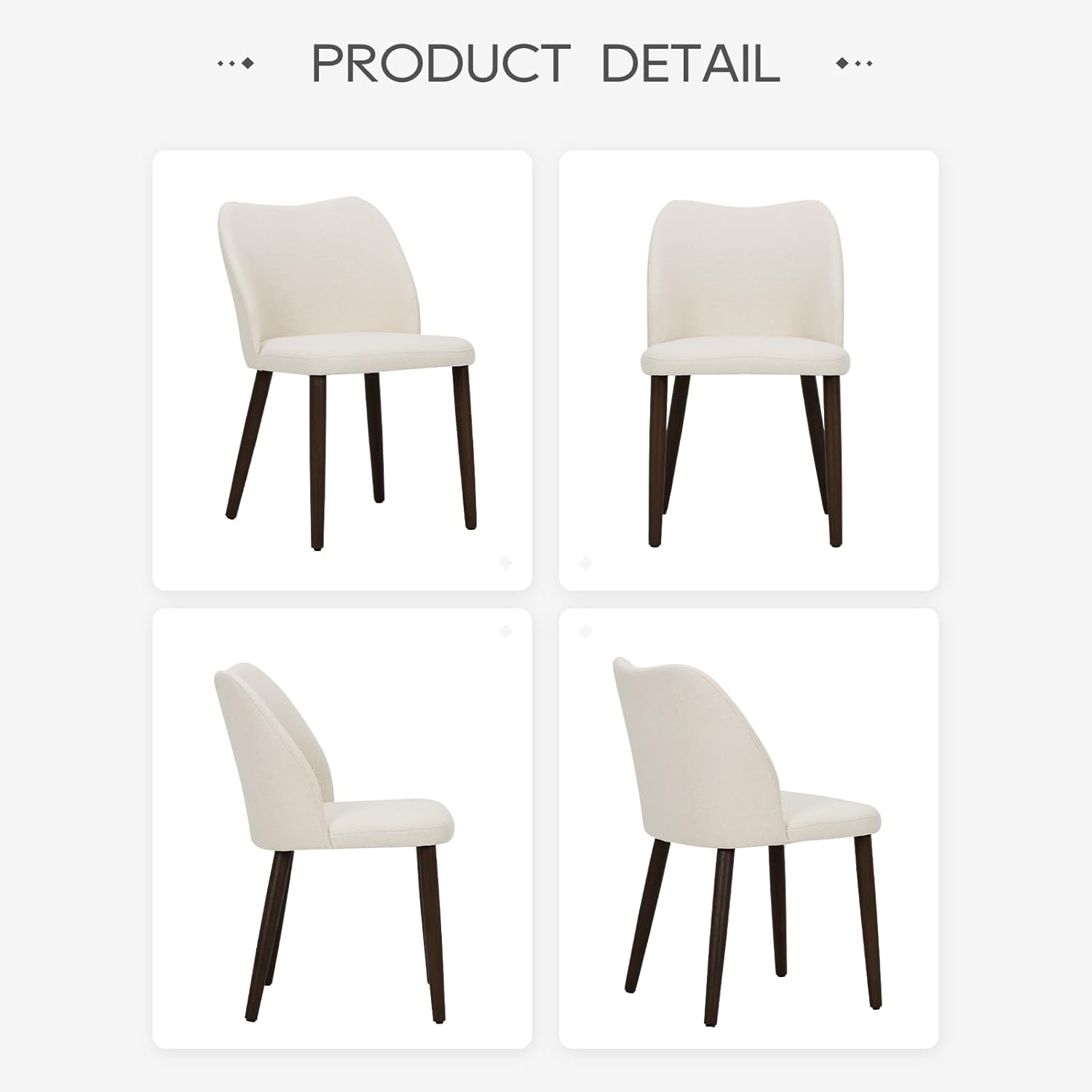 COLAMY Dining Chairs Set of 4, Upholstered Fabric Kitchen Chairs with Curved Back, Padded Seat and Solid Wood Legs, Modern Dining Chair for Kitchen Dining Room, Beige