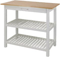 Furnifact Solid Wood Kitchen Island with Drawer, 2 Open Shelves, White Base and Natural Top, Island Table for Kitchen Storage and Food Prep