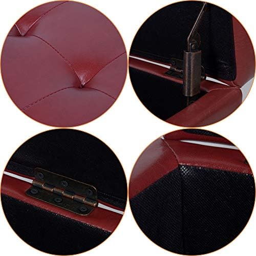 H&B Luxuries Tufted Leather Square Flip Top Storage Ottoman Cube Foot Res...