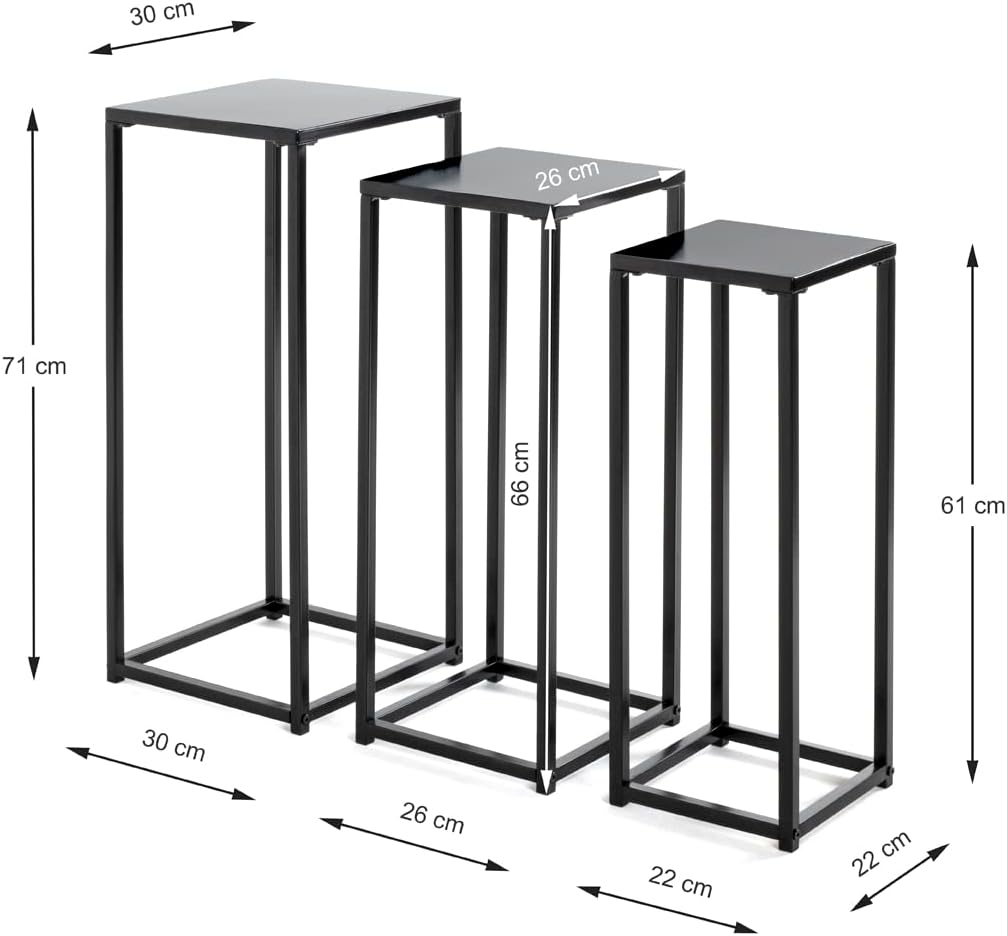 HAKU Möbel Flower column set of 3, metal, black, W 22 x D 22 x H 61 cm/W 26 x D 26 x H 66 cm/W 30 x D 30 x H 71 cm