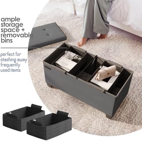 Storage Ottoman Bench with Bins, 30-in Storage Bench for Bedroom End of Bed, ...