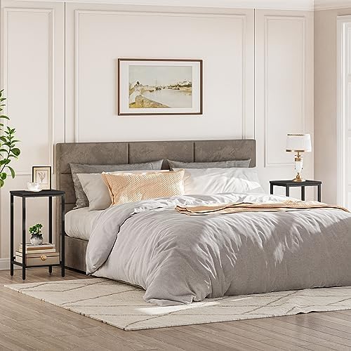 HOOBRO Tall Side Table and Console Table Bundle, with Adjustable Mesh Shelves and Wave-Patterned Legs, for Living Room, Entryway, BB03DH01-BK385XG01