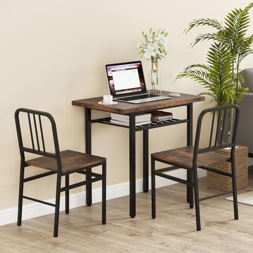 GIANTEX 3-Piece Dining Table Set, Rectangular Kitchen Table with Storage Rack...