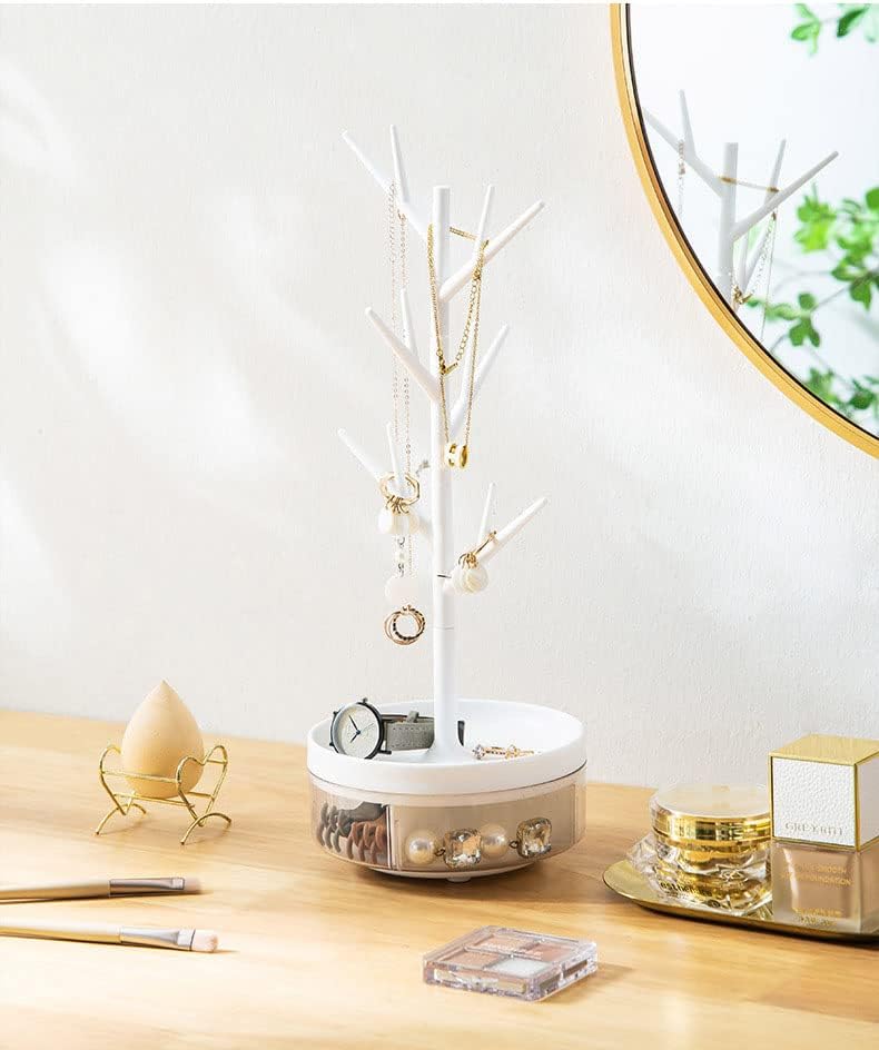 Branch Jewelry Rack With Rotatable Base and Storage Box Tree Tower Rack Hanging Organizer for Ring Earrings Necklace Bracelet,Suitable for living rooms, bathrooms,offices,etc.