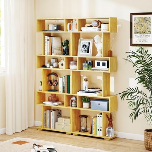 GIANTEX 6-Tier Geometric Bookshelf, S-Shaped Bookcase with 2 Anti-Tipping Kit...