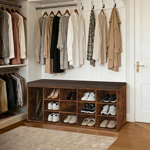 DINZI LVJ Shoe Storage Bench with Cushion, 15-Cubby Shoe Rack with Seat | 50....