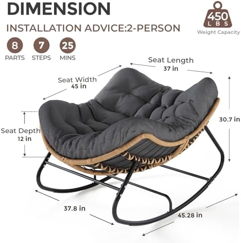 SWITTE Outdoor Rocking Papasan Chair with Thick Cushion, Dark Gray | Oversize...