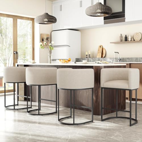 26" H Counter Height Bar Stools Set of 2, Modern Barrel Counter Stools w...