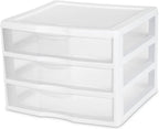 Sterilite 12-Pack Wide 3 Drawer Unit, Plastic Desktop Organizer with Clear Drawers, White Frame - Stackable Multi-Purpose Storage for Office Supplies, Craft Rooms, Classrooms and Home Organization