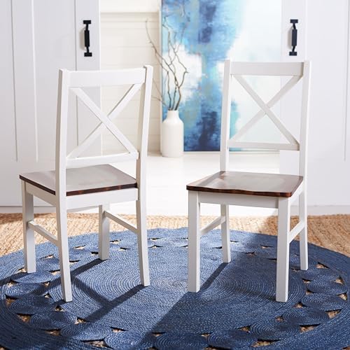SAFAVIEH Akash Wood Dining Chair Set of 2, 17.5" White/Natural DCH9210A