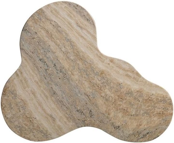 MAKLAINE Transitional Faux Travertine End Table, Tan Finish, Concrete Materia...