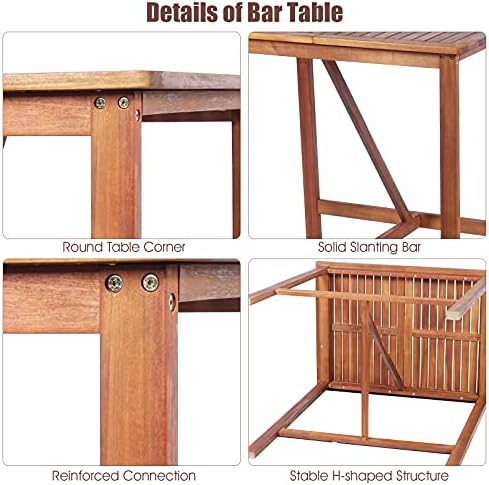 COSTWAY 3PCS Bar Table Set, Outdoor Acacia Wood Dining Set
