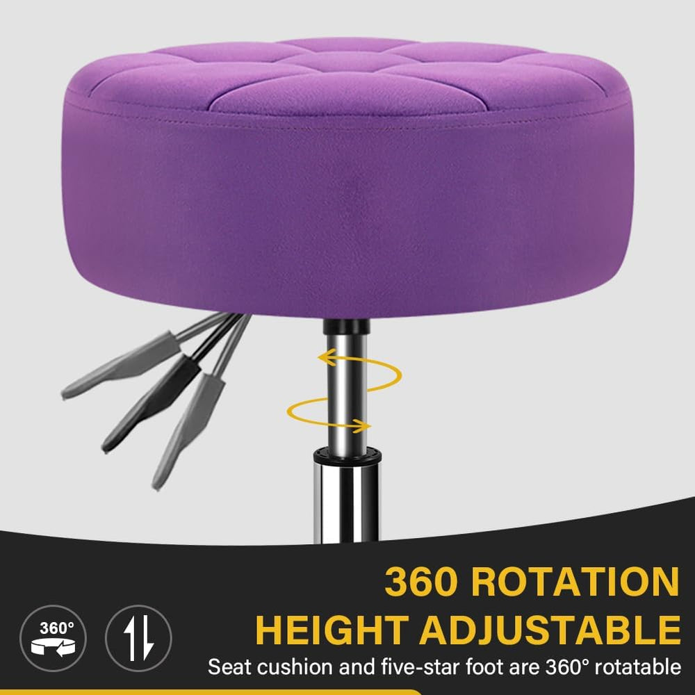 WKWKER Velvet Upholstered Vanity Stool Swivel Adjustable Makeup Stool for Mak...